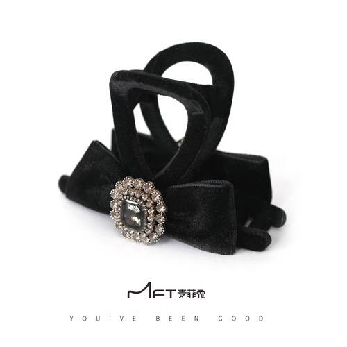 麦菲兔 黑茶高级丝绒钻钻抓夹复古千金时尚气质发夹立体鲨鱼夹