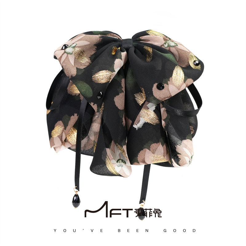 麦菲兔鎏金岁月马尾夹法式飘带懒人抓夹蓬松显发量气质发夹发饰