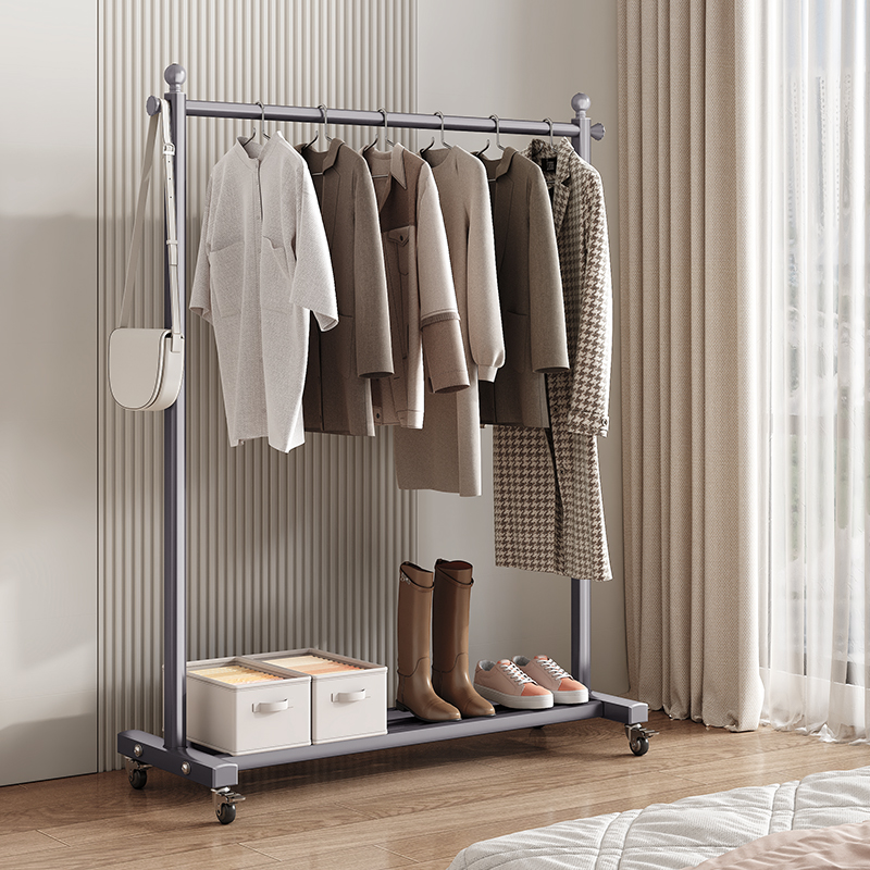 铝合金落地衣架卧室挂衣架加粗加厚单杆晾衣架室内小型移动衣帽架