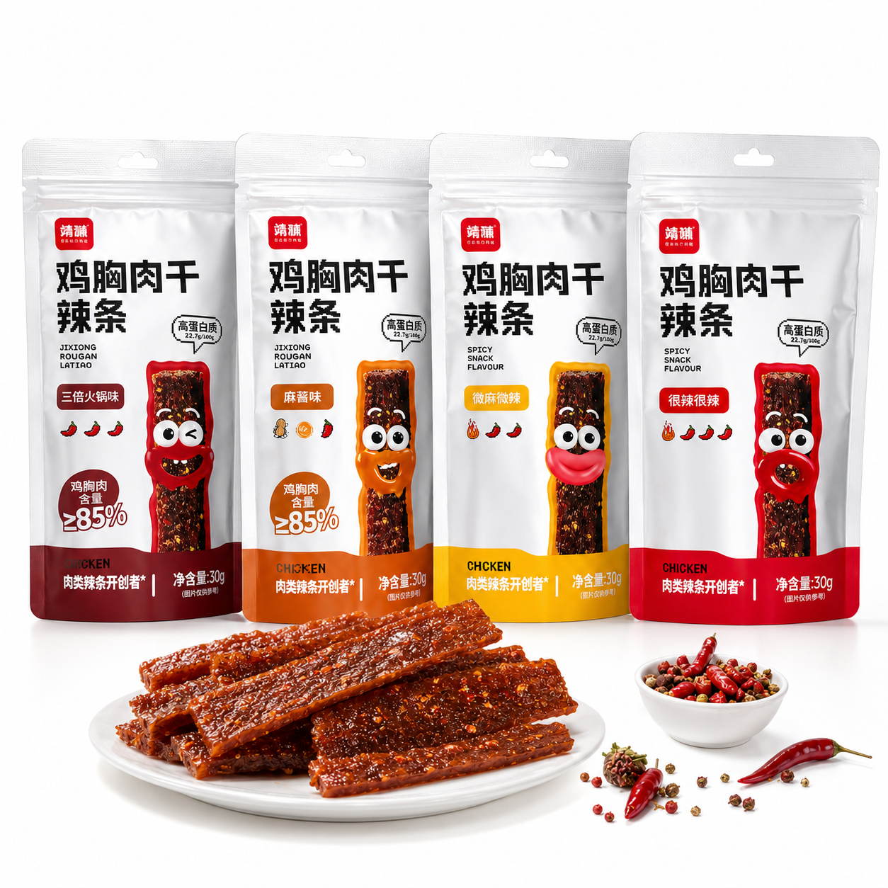 靖脯鸡胸肉干肉辣条30g风味解馋高蛋白健康居家追剧零食宿舍休闲 - 实物图