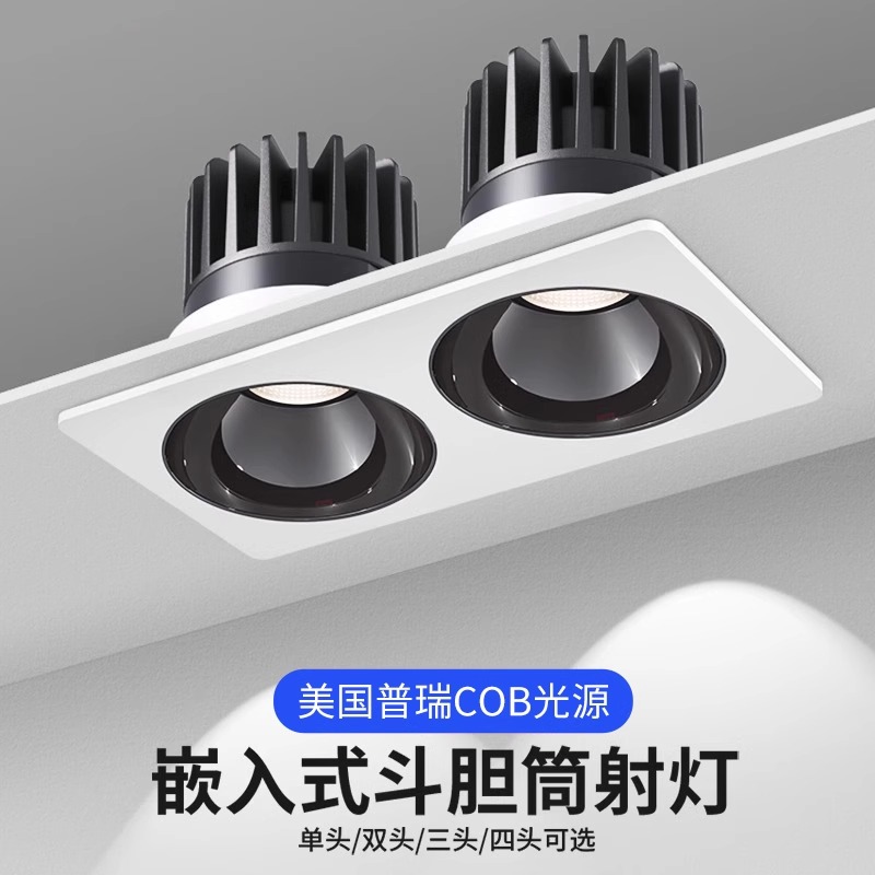 美国普瑞COB嵌入式双头筒射灯护眼家用客厅无主灯小山丘斗胆灯