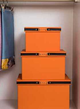 家用储物箱整理箱特大号皮质样板房装饰摆件橙色衣柜衣帽间收纳箱