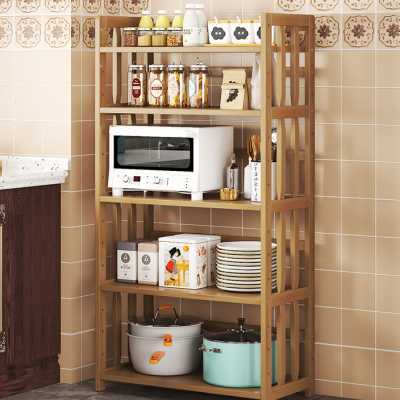 加厚厨房置物架橱柜3层4层烤箱微波炉储物架实木竹落地式多层货架