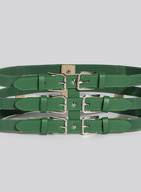 新品 新款三排扣松紧宽腰封朋克风百搭暗黑系欧美风女腰带厂家直