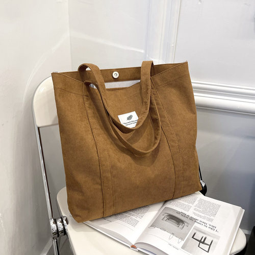 优选2021新款夏季慵懒风chic灯芯绒复古单肩包女大包学生手提托特