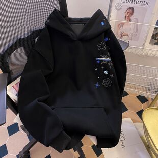 加绒加厚刺绣连帽卫衣雪花男女款秋冬季2026新款帽衫薄款宽松上衣