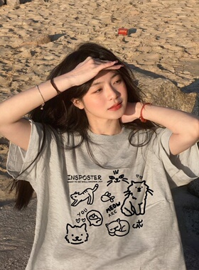 NASA美式复古国潮黑色重磅纯棉短袖t恤男女同款夏季宽松上衣情侣