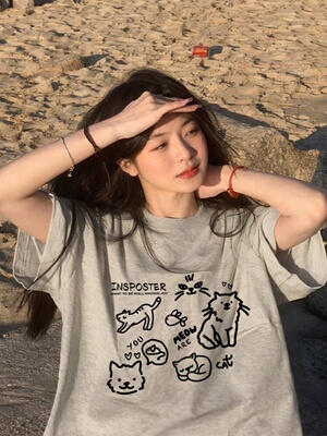 NASA美式复古国潮黑色重磅纯棉短袖t恤男女同款夏季宽松上衣情侣