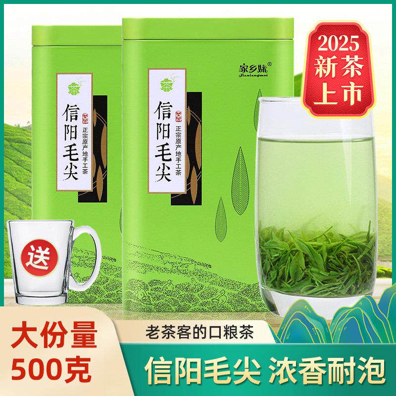 家乡妹2025新茶叶信阳毛尖绿茶高山雨前春茶浓香型手工大叶茶500g