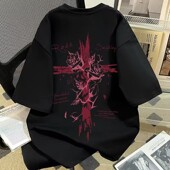 复古十字架虚幻玫瑰字母印花纯棉短袖 2025夏季 新款 t恤男宽松圆领