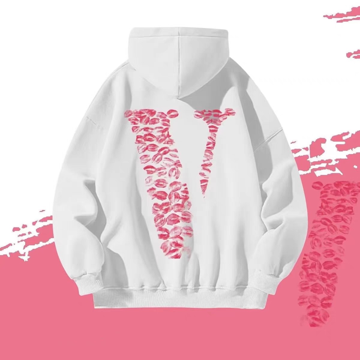 欧美高街红唇V字宽松版连帽卫衣