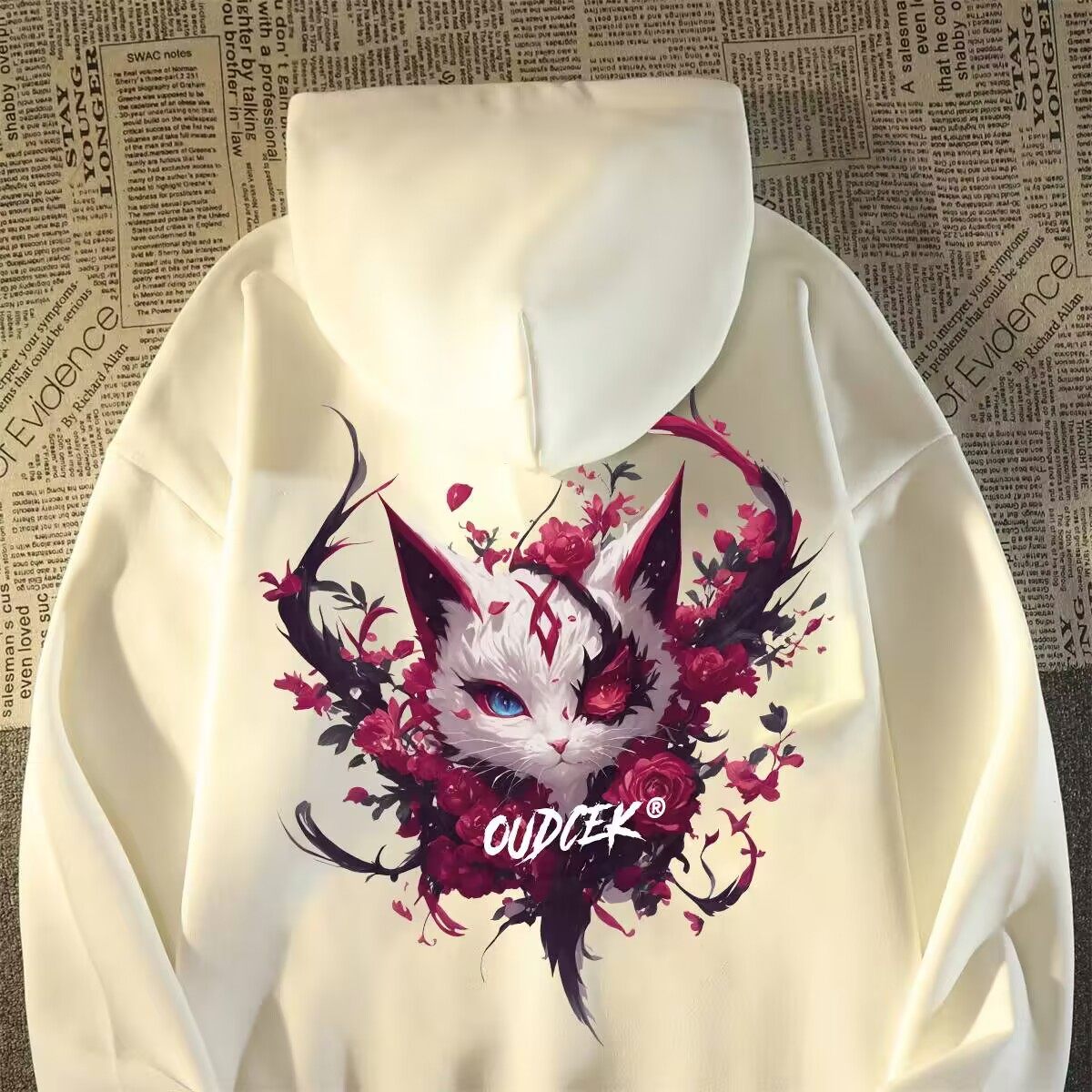 美式高街猫咪印花连帽卫衣宽松版