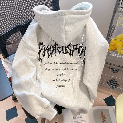 美式潮牌复古高街卫衣闪电字母男