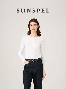【秋冬新品】SUNSPEL女士秋冬罗纹Supima棉亨利领长袖T恤