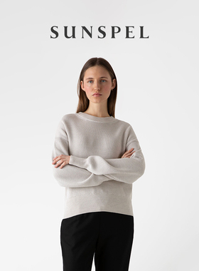 【特享5折】SUNSPEL女士秋冬美利奴羊毛混纺棱纹圆领毛衣