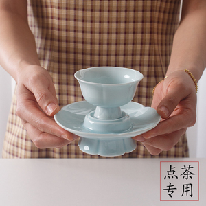宋代点茶调膏杯套组陶瓷仿宋影青葵口茶杯茶盏茶道配件喝沫勃杯子
