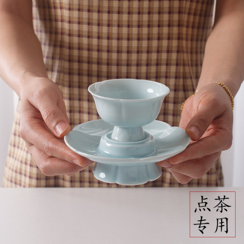 宋代点茶调膏杯套组陶瓷仿宋影青葵口茶杯茶盏茶道配件喝沫勃杯子