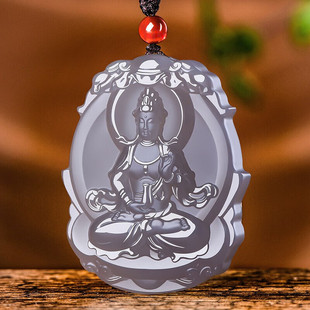 和田玉紫罗兰观音玉吊坠 男款官印菩萨玉坠玉石挂件 紫罗兰观音