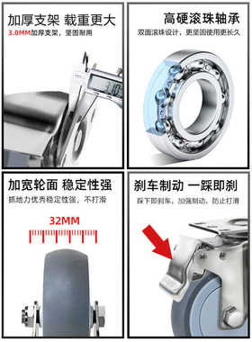 3寸4寸5寸不锈钢耐磨静音橡胶脚轮TPR推车轮丝杆重型刹车万向轮