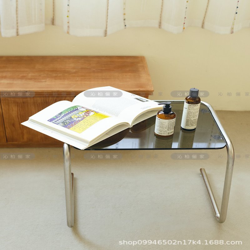 ins网红博主卧室边几中古不锈钢玻璃茶几民宿摄影摆拍角几创意桌