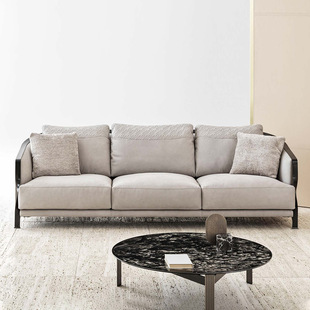 铭华巴黎蓝色美式酒店不锈钢样板房客厅接待双三人沙发组合卧室