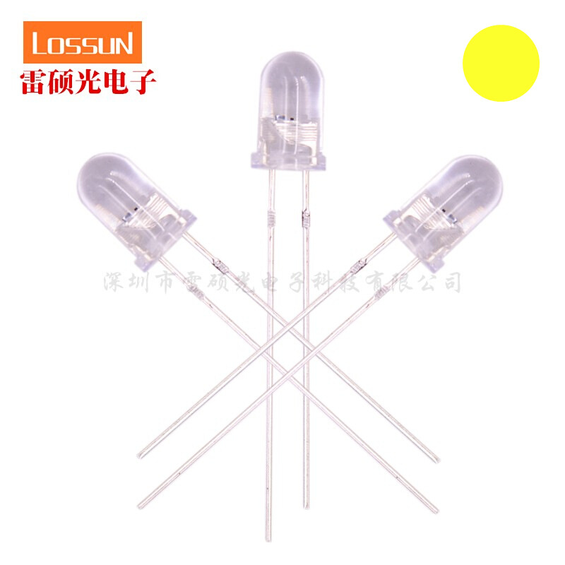 f5白发黄直插led灯珠发光二极管圆头交通仪表指示灯5mm黄光超亮