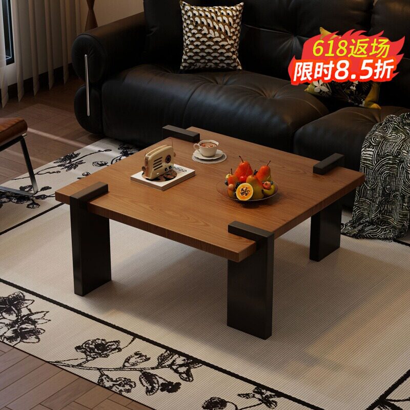中古风木板茶几客厅家用小户型茶几桌现代简约轻奢法式复古大方几