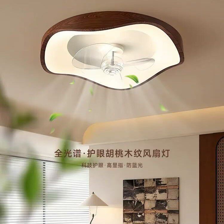 卧室灯圆形吸顶灯新中式胡桃木纹色房间灯现代简约超薄餐厅灯led