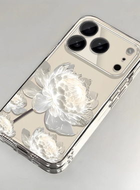 适用苹果17promax手机壳iPhone16/15pro新款14女13mini全包xsmax防摔xr12pro透明11白色昙花ip6s/7/8plus软se