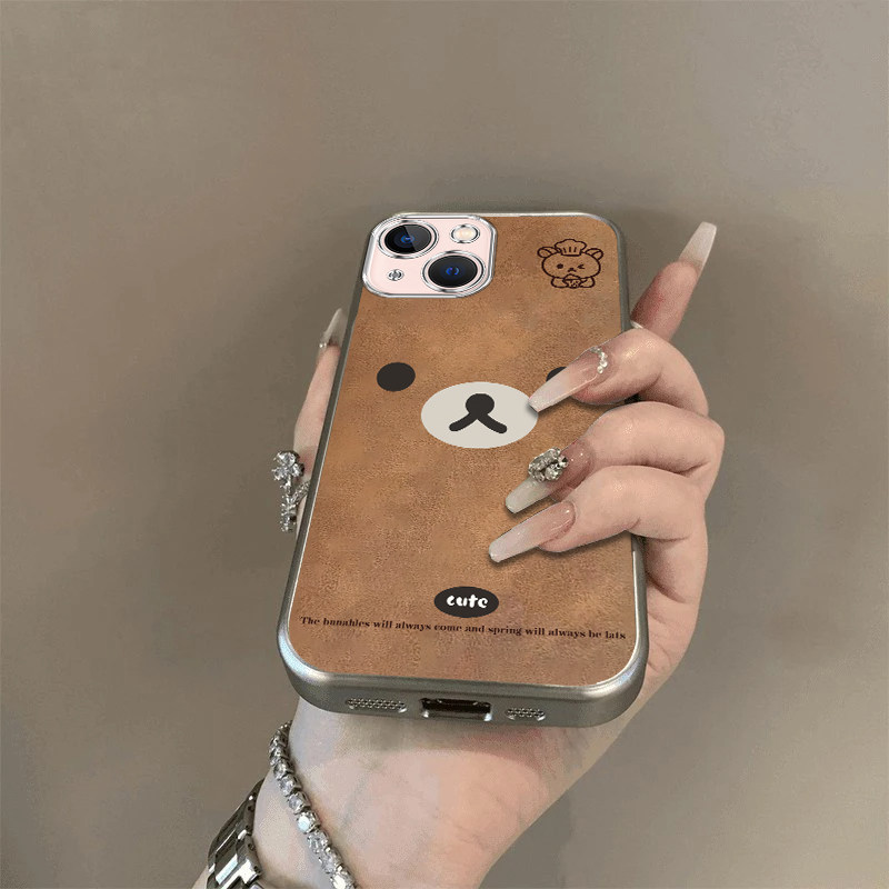 可爱棕熊适用苹果13Mini手机壳新款iPhone13Mini防摔镜头全包男女挂绳电镀外壳创意保护套高级感时尚个性小众
