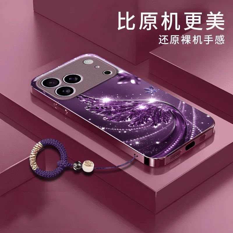 水晶翅膀适用苹果17promax手机壳iPhone16/15pro新款14女13mini全包xsmax防摔xr12pro硬壳11玻璃ip6s/7/8plus