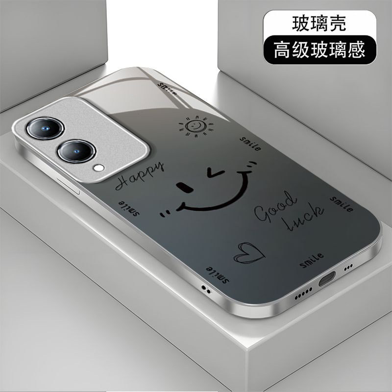 英文笑脸适用vivoY36s手机壳y36i新款y35m+玻璃y33/y31/y3s全包y32/y30/y20防摔y36c硬壳y33e液态y305g高级感