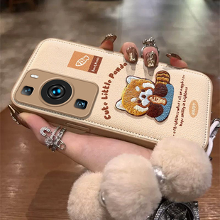 可爱浣熊适用华为P60Pro手机壳新款MNA-AL00防摔镜头全包男女挂绳硅胶软壳创意保护套高级感时尚个性气垫壳潮