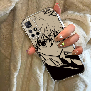 素描奇犽适用红米Note11 5G手机壳新款21091116AC防摔镜头全包男女挂绳创意透明保护套高级时尚软壳小众情侣