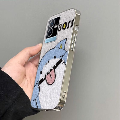 淘气鲨鱼适用vivoT2X手机壳vivoT1x新款vivoG2高级感vivoU3x镜头全包防摔男女保护套高级轻奢带挂绳小众情侣