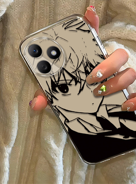 素描奇犽适用荣耀X50i+手机壳新款LLY-AN00防摔镜头全包男女挂绳创意透明软壳保护套高级感时尚个性小众情侣