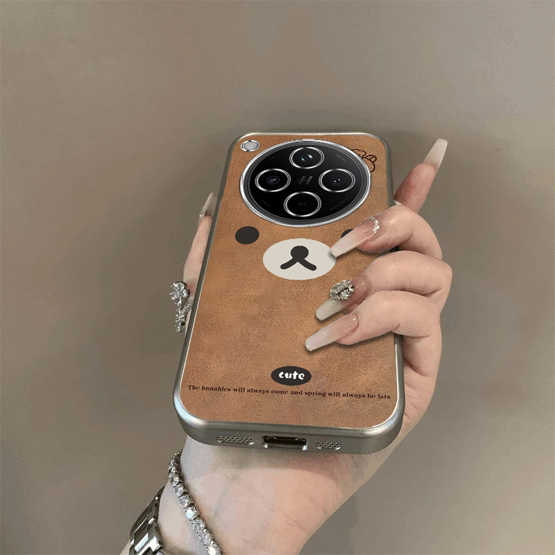 可爱棕熊适用OPPOFindX8S+手机壳新款PLB110防摔镜头全包男女挂绳电镀外壳创意保护套高级感时尚个性小众情侣