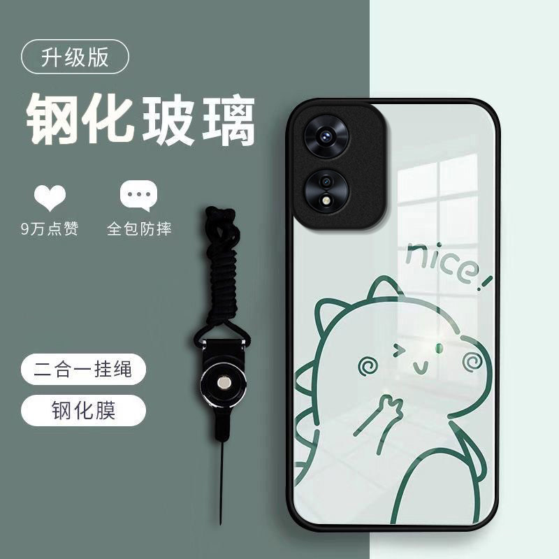 恐龙小熊适用OPPOA97手机壳oppoa96/95玻璃a93/92s新款a91/72n外壳58/56/55硬壳36/32/5高级11/9/2x液态a3/1i