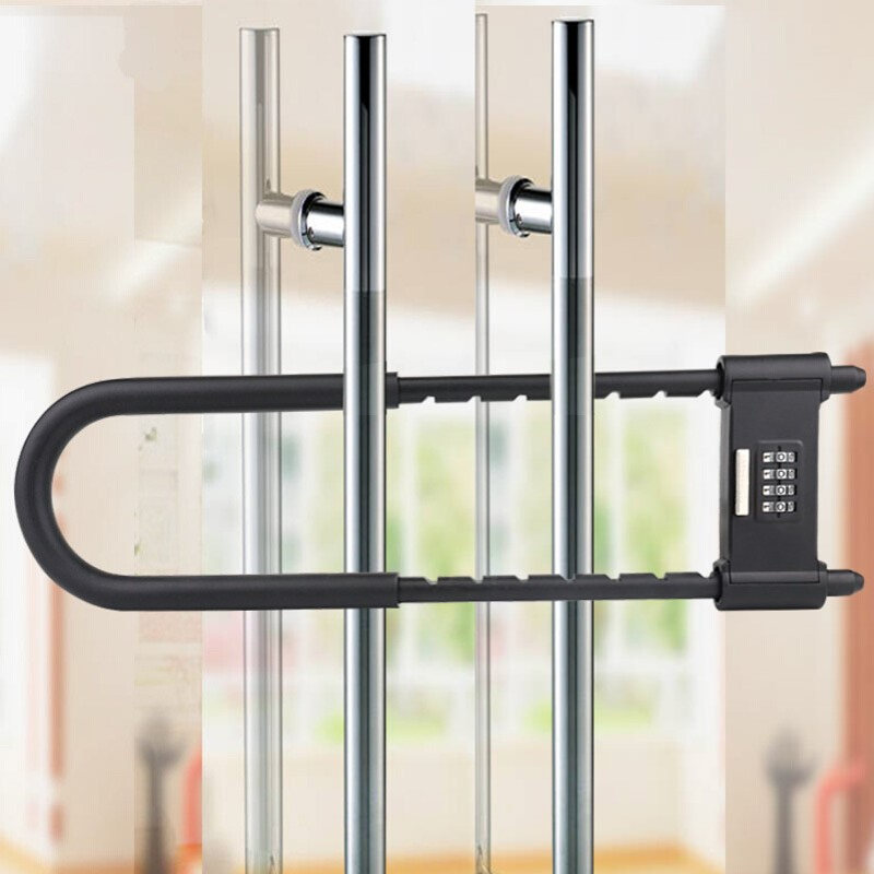 玻璃门大门商铺门防盗防撬伸缩U型锁锁具家用锁头锁挂锁密码加长