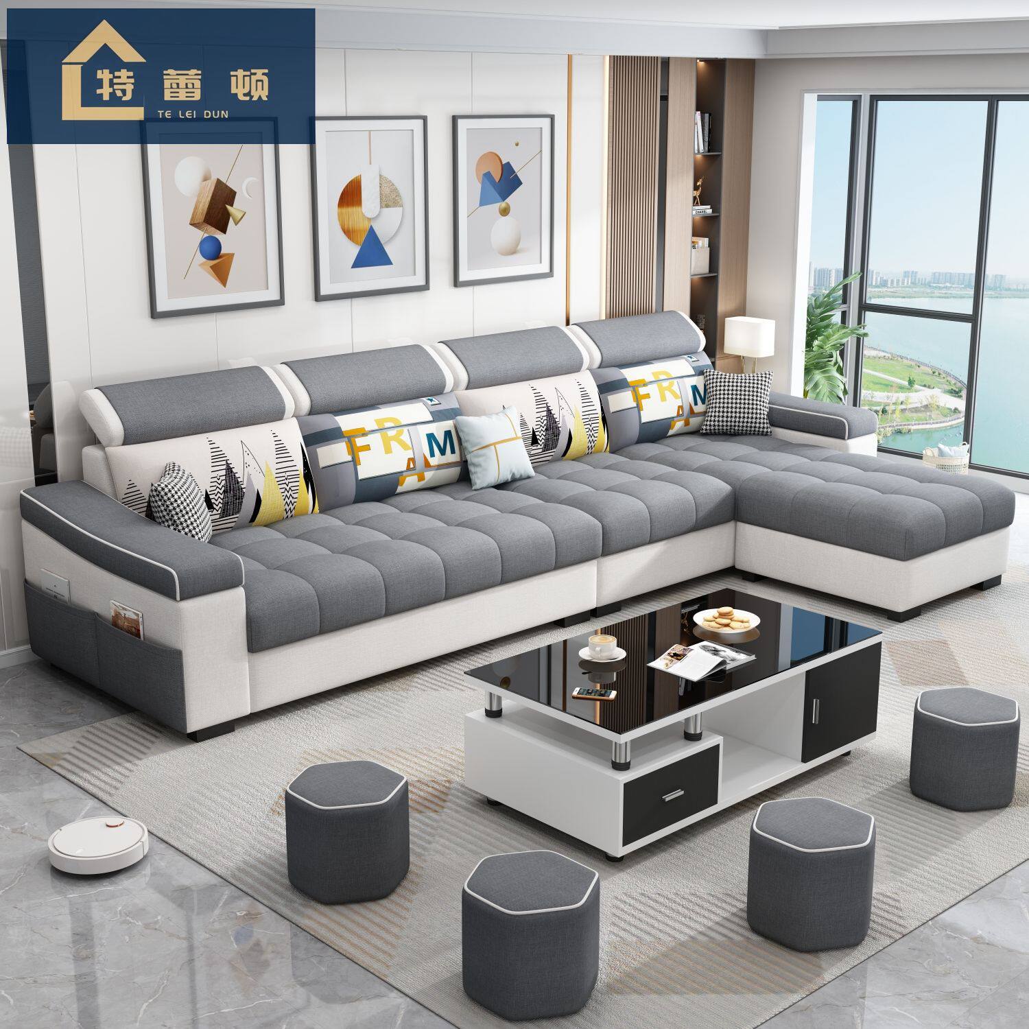 2026北欧布艺沙发客厅小户型简约现代免洗科技布经济型办公会客沙