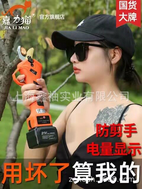 嘉力猫电动剪刀果树修枝剪充电式园林加长高空电剪子剪树枝