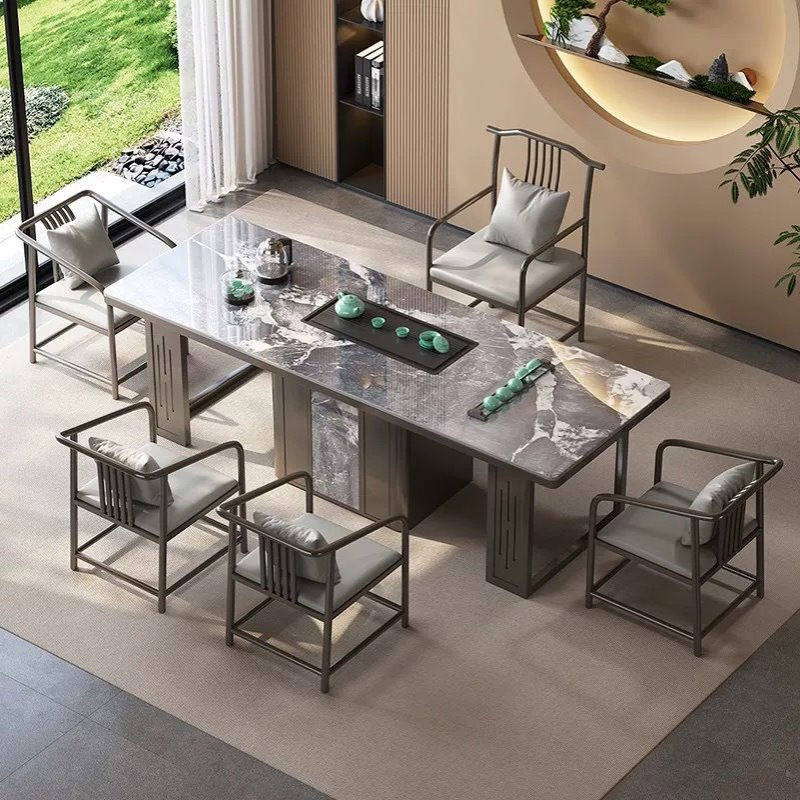 岩板茶桌轻奢现代高级感办公室茶台烧水壶一体式功夫泡茶桌椅组合