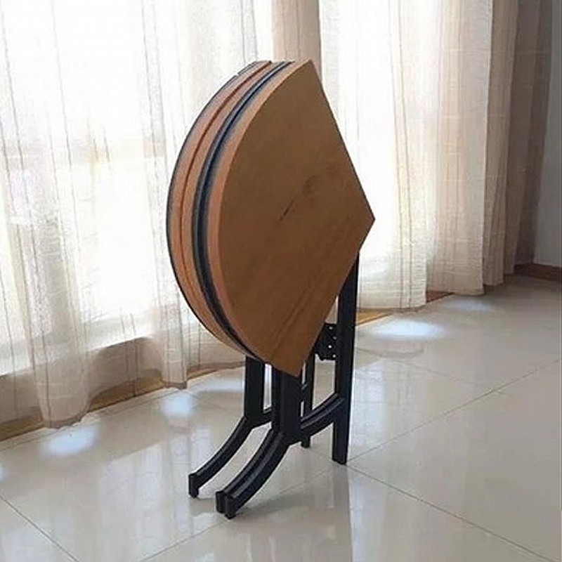 铁艺圆形桌子折叠实木桌小户型家用餐桌多功能伸缩圆桌桌椅组合s^
