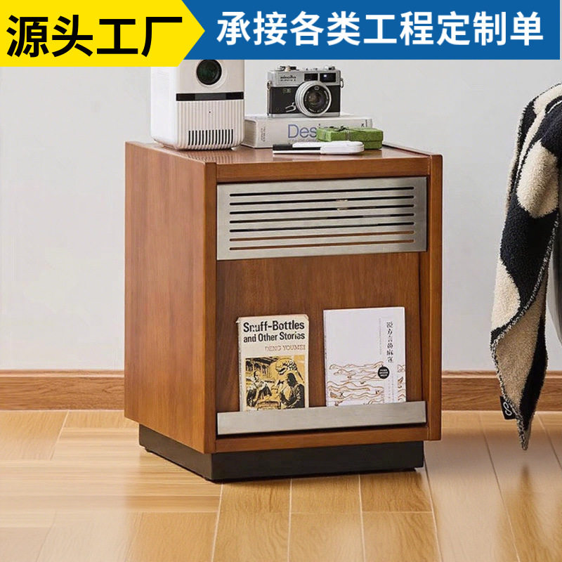 中古风实木床头柜复古床边柜卧室简约现代收纳置物柜设计师储物柜