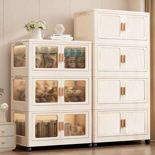 儿童衣柜双开门收纳柜免安装可折叠储物柜家用多层置物柜带轮书柜