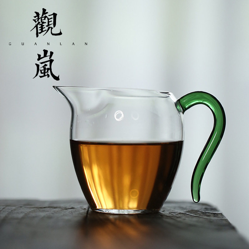 观岚耐热玻璃公杯个性公道杯中式透明茶海分茶器加厚带把公杯配件