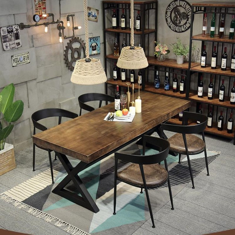 咖啡厅长桌洽谈桌实木餐桌椅