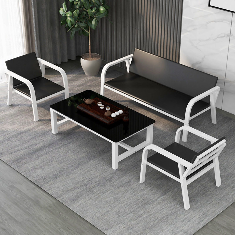 2026办公沙发组合简约现代商务接待办公室沙发铁艺三人位沙发茶几