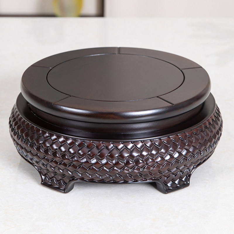 黑檀木圆形实木质托架加高佛像工艺品玉石文玩佛像石头香炉花瓶座