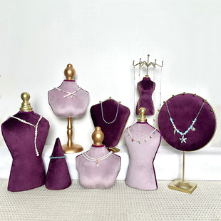 复古人像模特首饰架木制包布饰品展示架珠宝陈列道具项链展示道具